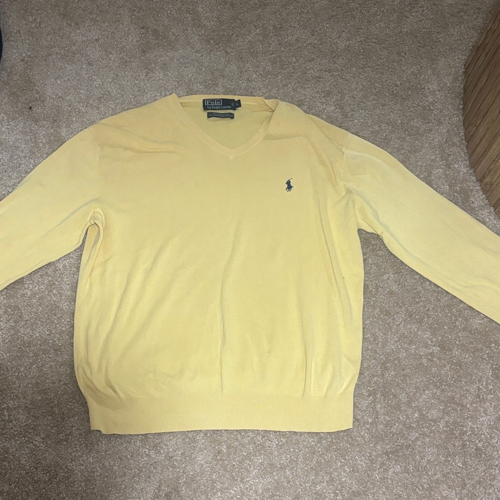 Polo by Ralph Lauren Men's V-Neck Sweater in Soft Yellow